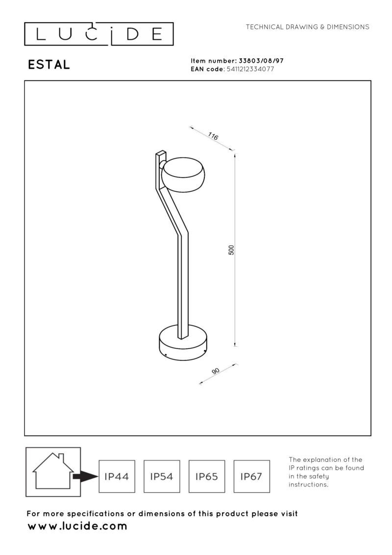 Lucide ESTAL - Bollard light - LED - 1x9W 2700K - IP54 - Rust Brown